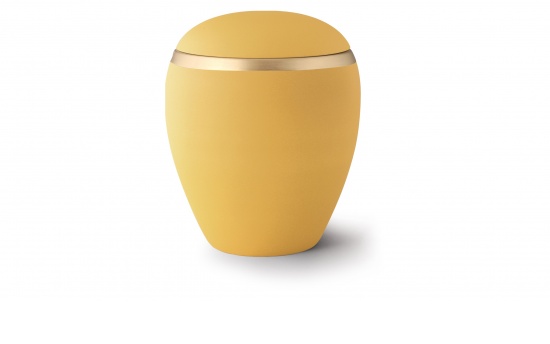 Keramikurne gelb mit Dekorstreifen altgold  (Urne 245,-) 